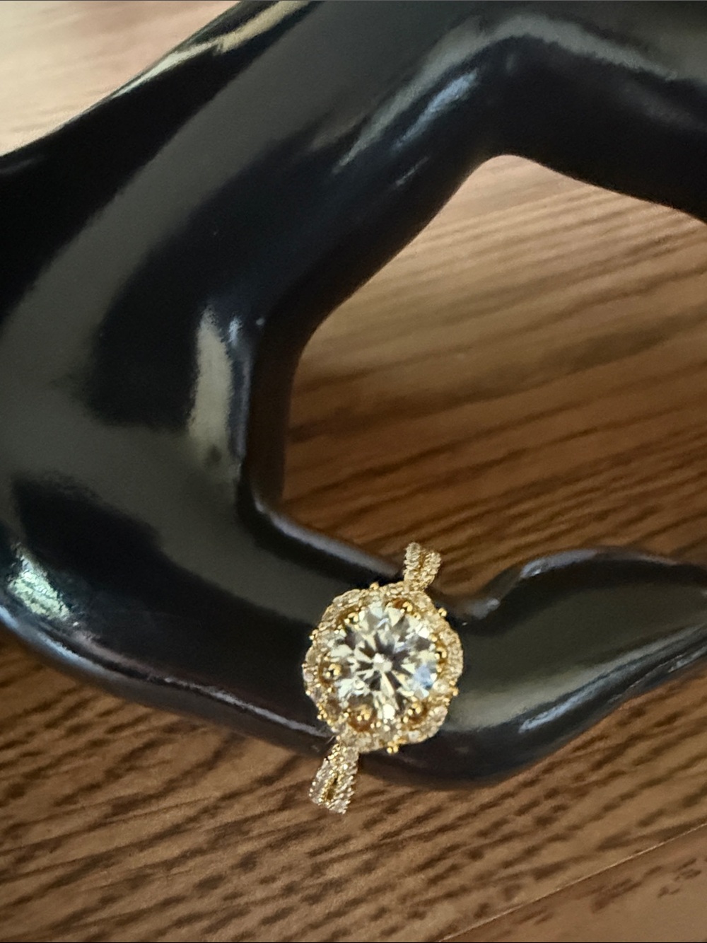 Elegant Gold Halo Solitaire Ring with Clear Center Stone - Women Jewelry